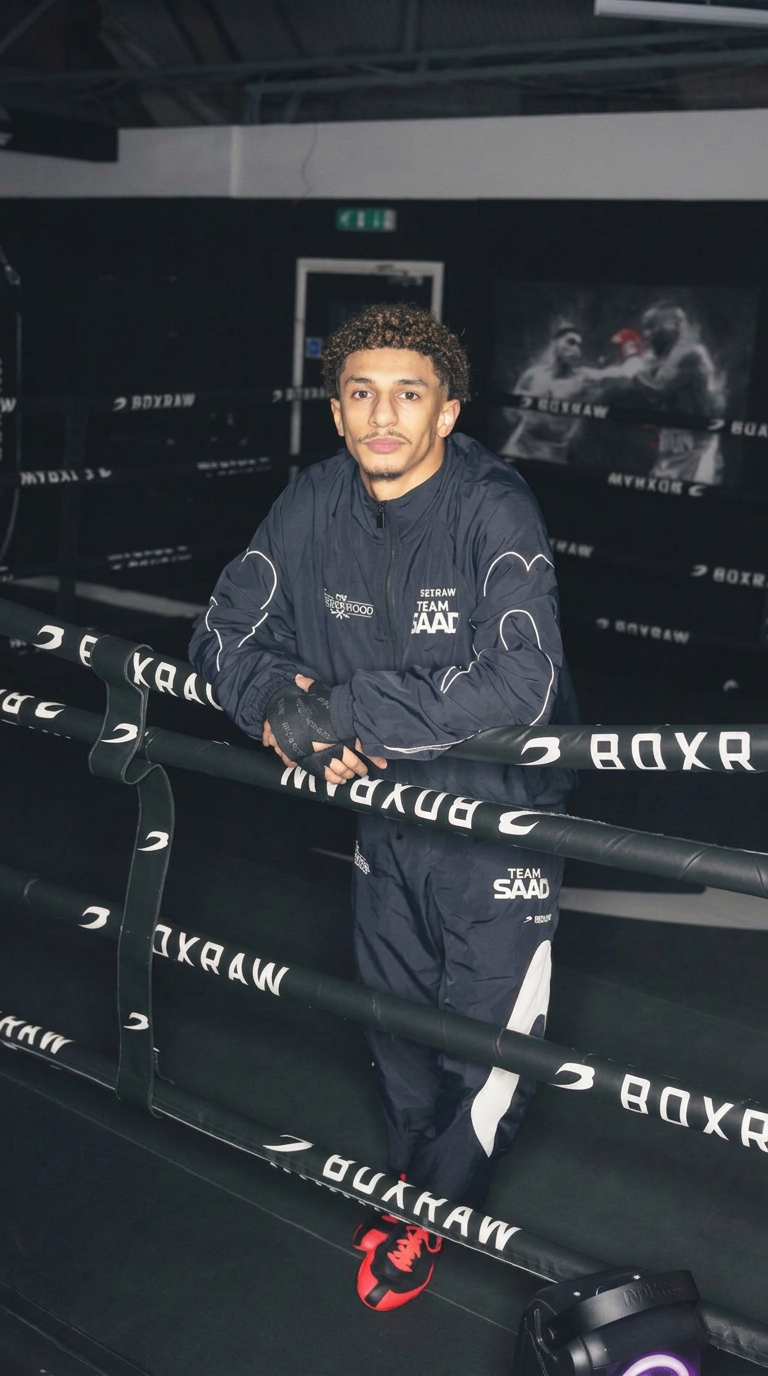 Saad Abdullah training in a dark boxing gym